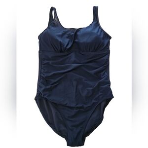 Classic Navy One-Piece Swimsuit – Mesh Detail & Ruched Front